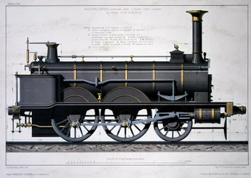 Locomotiva a vapore della Ferrovia di Mulhouse - disegno a lavaggio