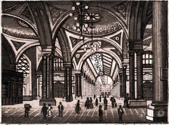 Stoccarda, Germania: vista della sala della stazione ferroviaria in "Il mondo illustra 168 vedute"