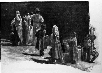 Superstizione: la contemplazione delle stelle da parte degli abitanti dei villaggi della Sicilia. Incisione del XIX secolo