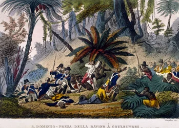 Presa della Ravine a Reuvres il 23/02/1802. La spedizione Leclerc, che circonda le truppe di François Dominique Toussaint, noto come "Toussaint-Louverture"