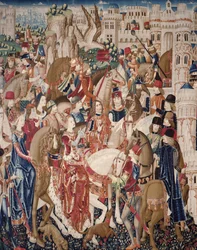 Arazzo che illustra Tarquinio Prisco. ca. 1475
