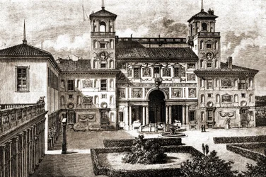 Terrazza e facciata di Villa Medici. Viaggio di Francis Wey 1864-1869 in Tour du monde 1870 1° semestre
