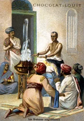 I magnetizzatori Brahmani. Cromolitografia della fine del XIX secolo.