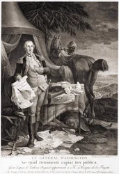 Il generale Washington (1732 - 1799), inciso dopo il dipinto originale appartenente al marchese de la Fayette