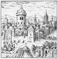 Gli ugonotti ad Amboise dove era il re Francesco II (Congiura di Amboise) - in "Collection of 39 figures representing the calamities of France from 1562 to 1586"; Louis Perrin imprimerie