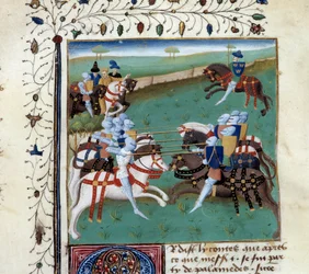 I cavalieri della Tavola Rotonda partecipano a un torneo cavalleresco (miniatura dal manoscritto 