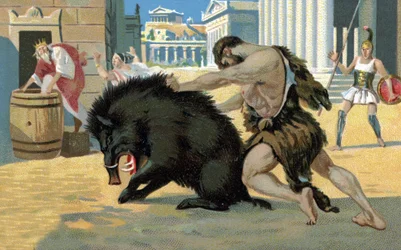 Le fatiche di Ercole: Ercole e il cinghiale, inizio del XX secolo (cromo)