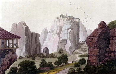 I Meteora in Grecia nel 1810. in "Il vecchio e moderno costume" di Jules Ferrario, ed. Milano