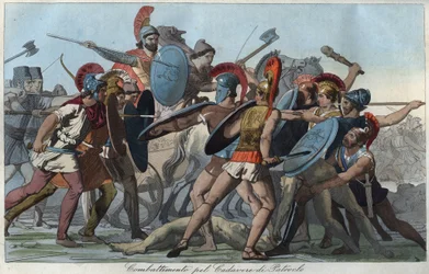 La guerra di Troia - battaglia per il corpo di Patroclo - incisione da «Usi e Costumi di Tutti i Popoli dell