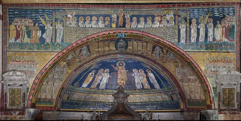 La visione della Gerusalemme celeste: gli eletti sono accolti dagli angeli. Sotto, l