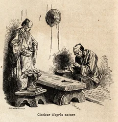 Il cesellatore dopo la natura. Incisione per illustrare il viaggio in Giappone nel 1863-1864, di Aime Humbert, ministro della Confederazione Svizzera, in 