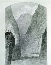 Il ponte sul fiume Apurimac, incisione. Perù