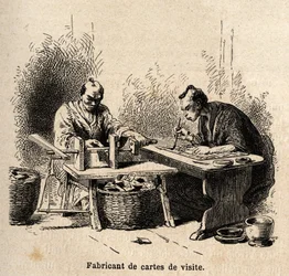 Il produttore di biglietti da visita. Incisione per illustrare il viaggio in Giappone nel 1863-1864, di Aime Humbert, ministro della Confederazione Svizzera, in "Le tour du monde, nouveau journal des voyages", pubblicato sotto la direzione di Edouard Chart