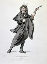 Il personaggio di Crispin in "Il legatario universale" (1708) di Jean François Regnard (1655 - 1709). Incisione del XIX secolo.