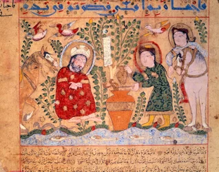 Il medico e la ricetta della Teriaca. Miniatura da Le livre des antidotes 1199 Parigi, B.N.