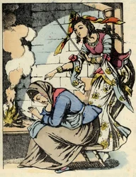 La buona fata di Cenerentola e Cenerentola. Illustrazione del racconto di Charles Perrault "Cenerentola o La piccola scarpetta di vetro"