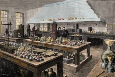 Il grande laboratorio di Louis Pasteur (1822-1895), chimico e biologo francese, all