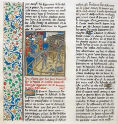 Il combattimento giudiziario di Jacques le Gris e Jean de Carrouges. Bordo floreale