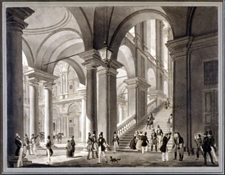 La grande scala di Brera. Acquatinta di Giovanni Migliara, circa 1820