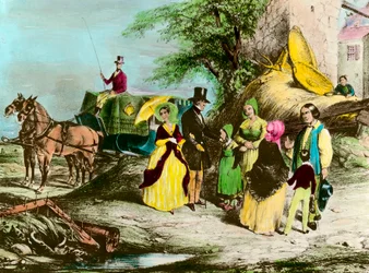 Il signore e il suo contadino Il padrone della tenuta visita i contadini. Incisione del XIX secolo Collezione privata