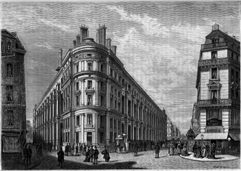 Il nuovo Hotel des Postes di Rue du Louvre a Parigi dopo la sua ricostruzione. Incisione nel giornale "La jeunesse".