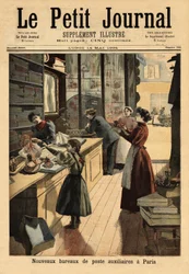 I nuovi uffici postali ausiliari a Parigi, alcuni negoziatori aprono un banco di servizio postale, parallelo alle loro attività commerciali. Incisione in "Le petit journal" 14/05/1894. Collezione Selva