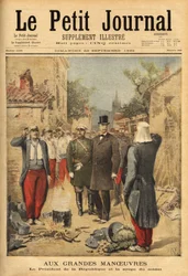Il presidente della repubblica, Felix Faure (1841-1899), visita le truppe a Langres durante le grandi manovre e, come tradizione per tutti i visitatori, assaggia la zuppa del soldato. Incisione in "Le petit journal" 22/09/1895. Collezione Selva