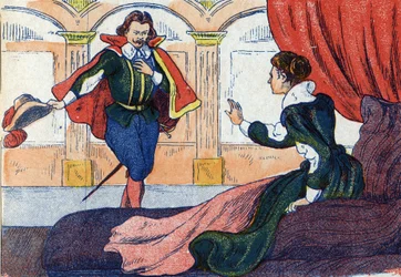 Il risveglio della principessa. Illustrazione per "La bella addormentata nel bosco", racconto di Charles Perrault (1628-1703), scrittore francese. Illustrazione anonima. Immagini di Marcel Vagne, Jarville Nancy, non datato (fine XIX secolo)