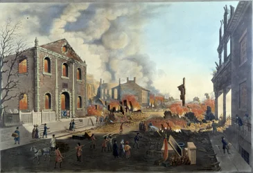 Le rovine dopo il grande incendio di New York del 16-17 dicembre