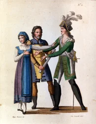 I cantanti Savino Monelli (Bertrando), Teresa Bellog (Isabella) e Filippo Galli (Tarabotto) nell