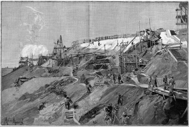 I lavori di sostegno sud di Montmartre a Parigi, nel 1887.
