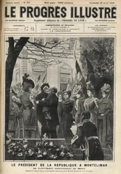 Il viaggio del Presidente della Repubblica a Montelimar (Drome, Francia): Emile Loubet e sua madre. Incisione in 
