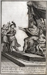 Teodosio I (Flavio Teodosio) (347-395), imperatore romano, fece arrestare Anfilochio, vescovo di Iconio, per mancanza di rispetto verso suo figlio, Arcadio (377-408). Il vescovo dichiara: 