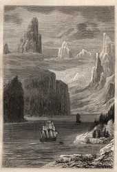 Terzo viaggio (1776-1779) del capitano James Cook (1728-1779): ingresso del Principe William (Alaska) - illustrazione tratta da 