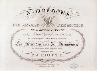 Pagina del titolo della partitura musicale di Timotheus di G F Handel (1812)