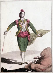 Costume da torero, il famoso Joaquin Costillares, dopo aver rovesciato il toro, nel 1825