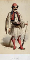 Costume tradizionale maschile greco - incisione, fine XIX secolo