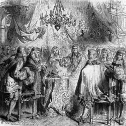 Trattato di Aix-la-Chapelle. Firmato il 2 maggio 1668 tra Francia e Spagna, pose fine alla Guerra di Devoluzione e consegnò le Fiandre alla Francia. Incisione del 1866.