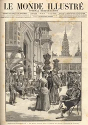 Esposizione Universale 1889 - Soldati indigeni davanti al Padiglione Coloniale (Esplanade des Invalides). Copertina di "Le Monde Illustré" del 01/06/1889