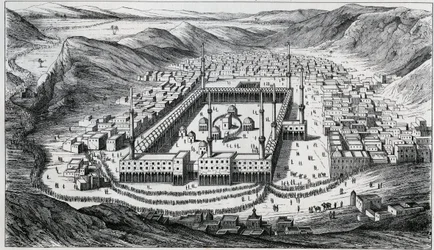 Veduta della Mecca e della sua grande moschea al tempo della visita dei pellegrini - incisione del XIX secolo