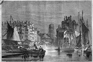 Veduta di Rotterdam, Paesi Bassi. Incisione del 1836