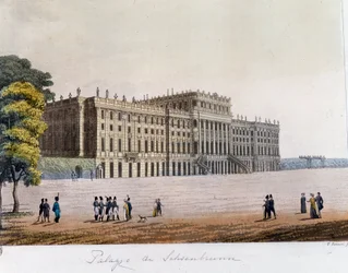 Veduta del Palazzo di Schönbrunn (Schoenbrunn) a Vienna, Austria. Incisione del 1826 Collezione privata