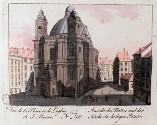 Veduta della piazza della chiesa di San Pietro a Vienna, Austria