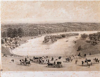 Veduta del Bois de Boulogne a Parigi. Litografia del 1850. Collezione privata