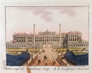 Veduta del castello imperiale di Schönbrunn vicino a Vienna, Austria. Incisione del 1815