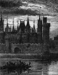 Veduta del Louvre nel XIV secolo. Incisione in "Le Journal de la jeunesse"