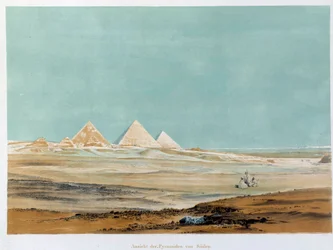 Veduta delle Piramidi di Giza, Egitto. Illustrazione del XIX secolo Parigi, Collège de France