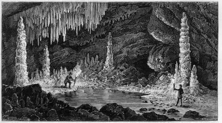 Veduta della grotta di Reclere in Svizzera. Incisione in "La Nature. Revue des sciences et de ses applications aux arts et a l