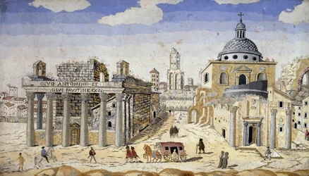 Veduta del Foro Romano, fine del XVII secolo, scagliola su supporto in terracotta