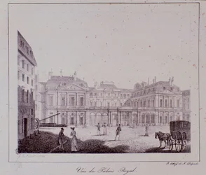 Veduta del Palazzo Reale a Parigi. Incisione del 1820 Collezione privata